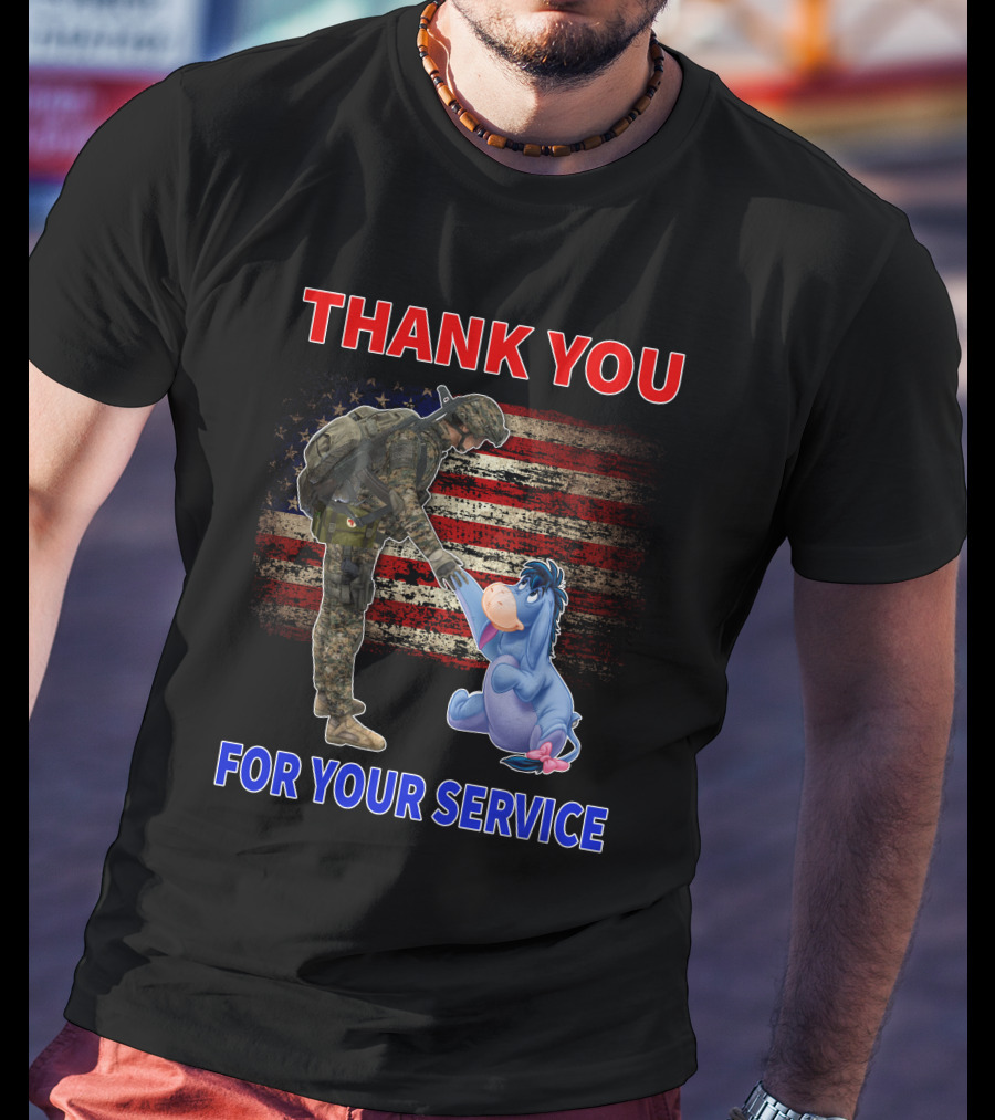 Thank You For Your Service American Flag Soldier And Eeyore T-Shirt