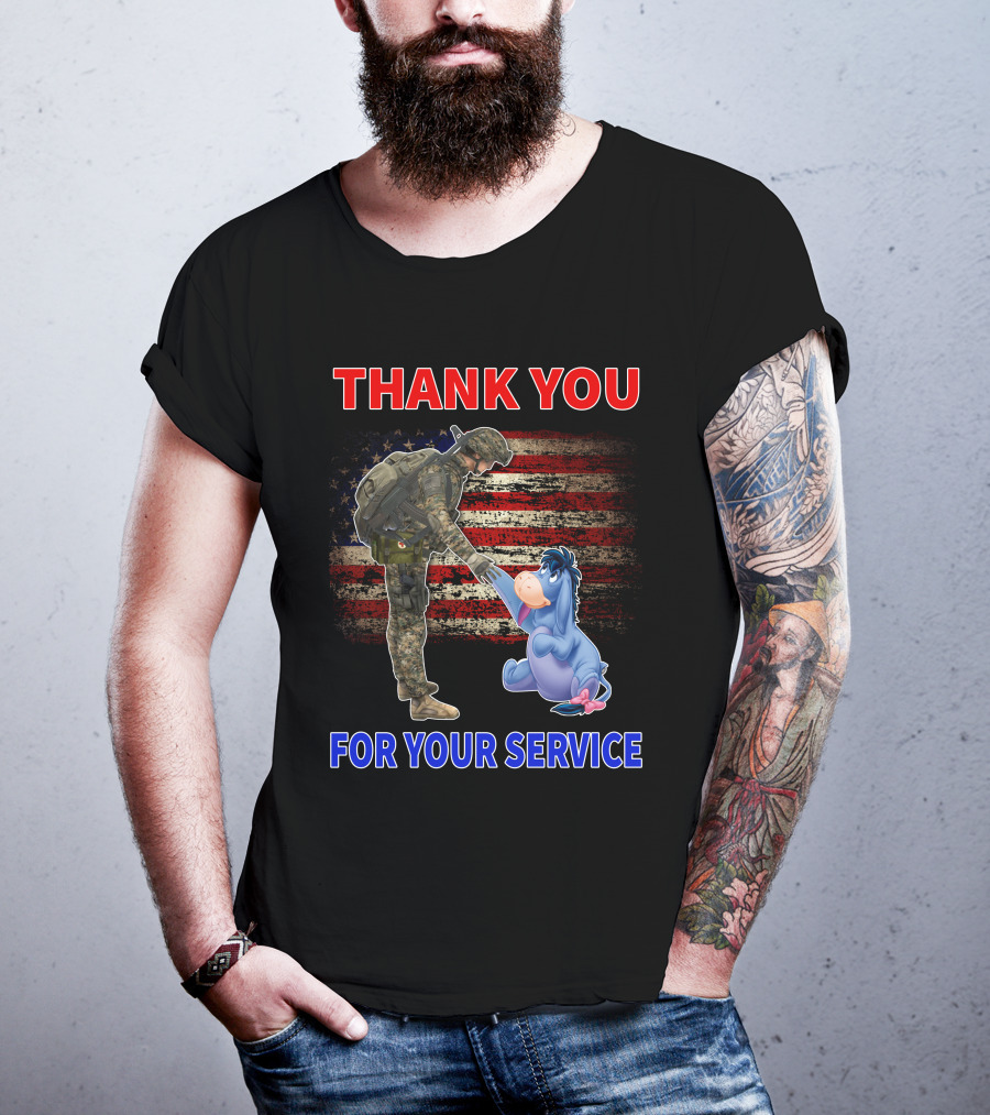 Thank You For Your Service American Flag Soldier And Eeyore T-Shirt
