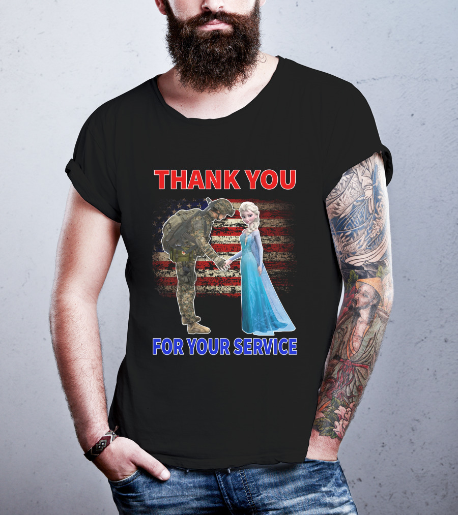 Thank You For Your Service Elsa Soldier American Flag T-Shirt