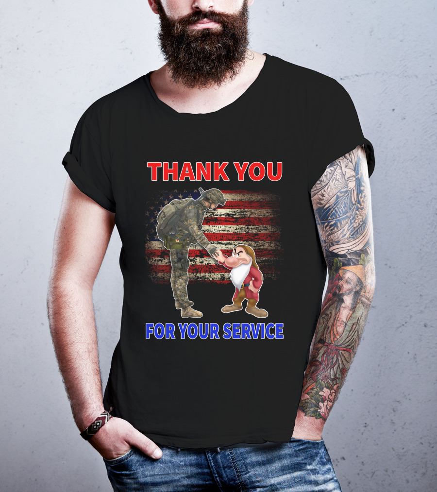 THANK YOU FOR YOUR SERVICE Grumpy Soldier And Patriotic Flag T-Shirt