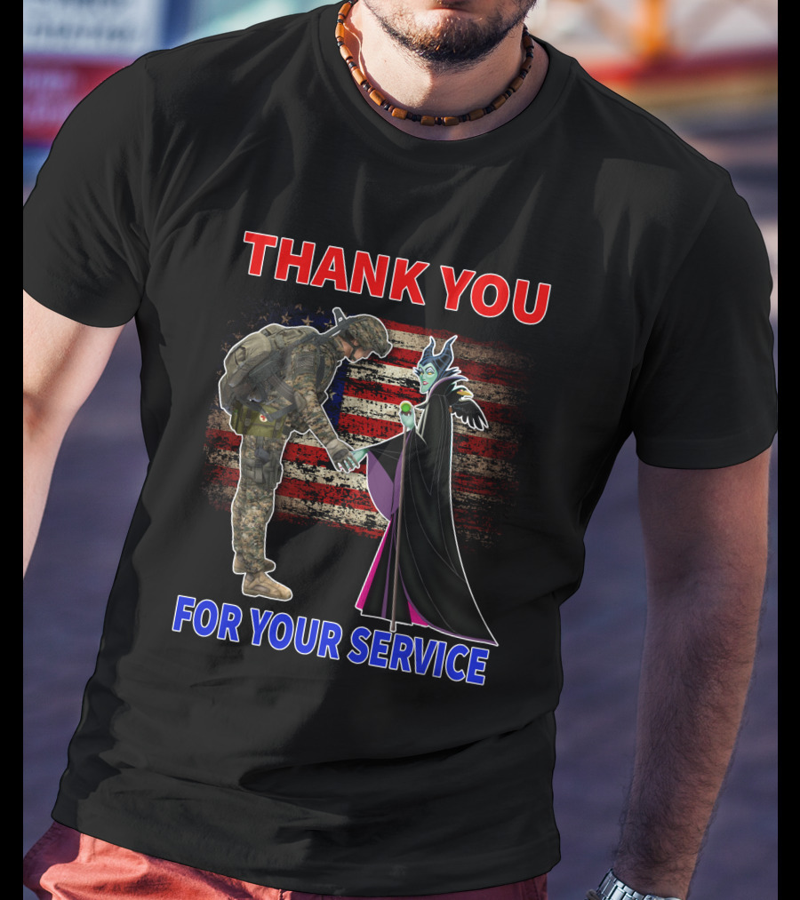 Maleficent Thank You For Your Service Soldier With American Flag Background T-Shirt