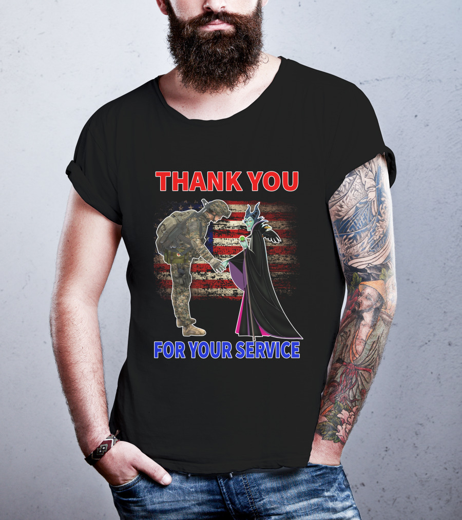 Maleficent Thank You For Your Service Soldier With American Flag Background T-Shirt