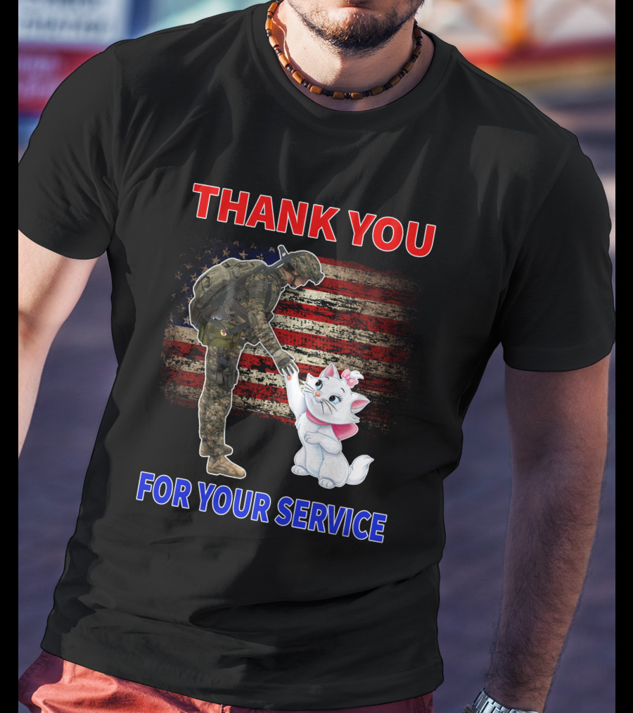 Thank You For Your Service Soldier With Marie Cat And American Flag T-Shirt