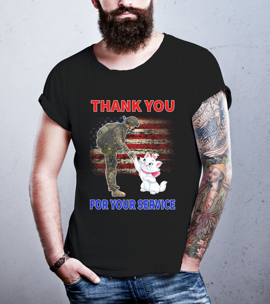 Thank You For Your Service Soldier With Marie Cat And American Flag T-Shirt
