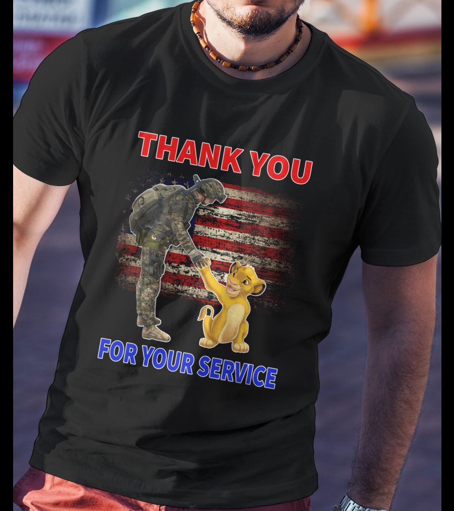Thank You For Your Service Simba Soldier American Flag T-Shirt