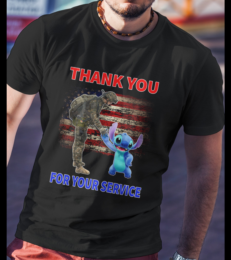 Thank You For Your Service Stitch Soldier American Flag T-Shirt