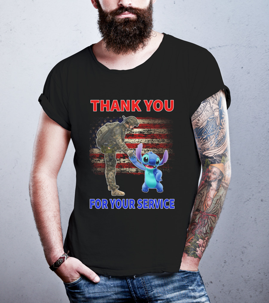Thank You For Your Service Stitch Soldier American Flag T-Shirt
