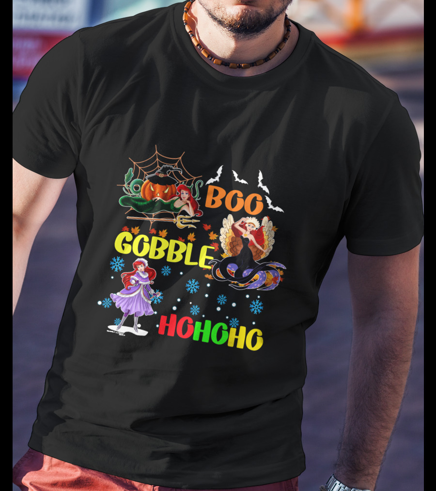 Boo Gobble HoHoHo Ariel HalloThanksMas T-Shirt