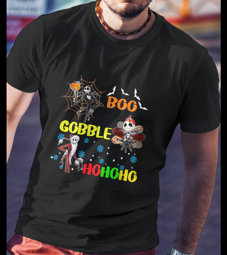 Jack HalloThanksMas Boo Gobble HoHoHo T-Shirt