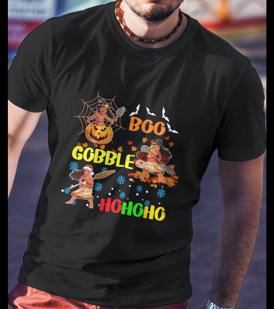 Boo Gobble HoHoHo Moana HalloThanksMas T-Shirt
