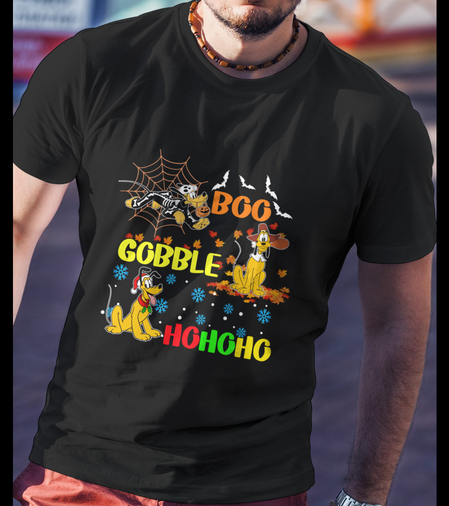 BOO Gobble HoHoHo Pluto HalloThanksMas T-Shirt