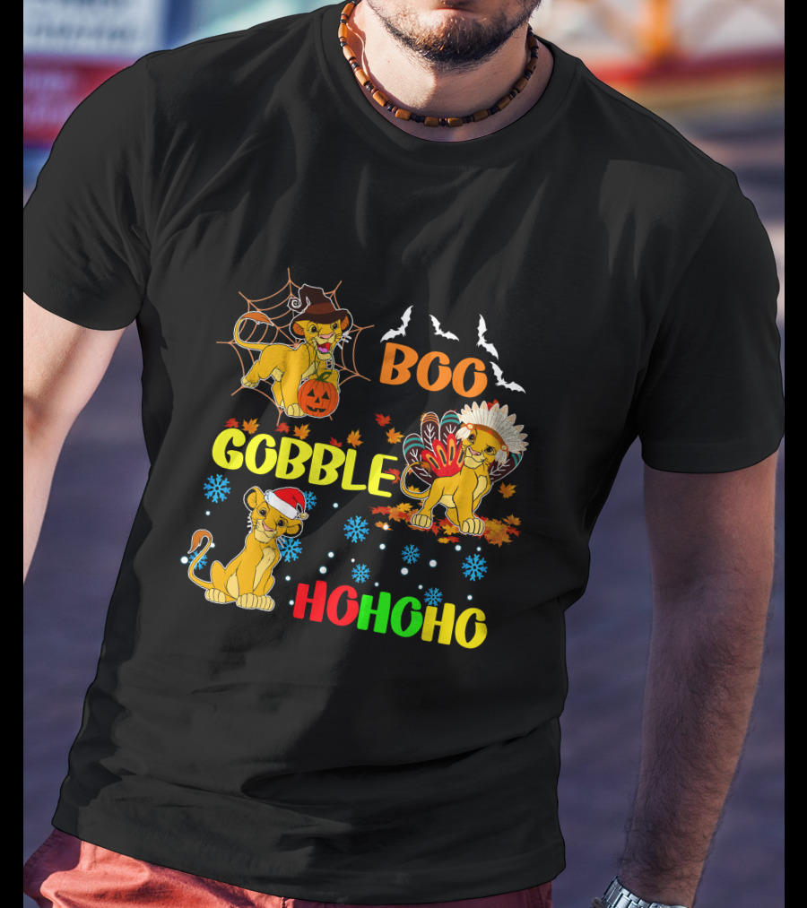 Simba BOO Gobble HOHOHO Halloween Thanksgiving Christmas T-Shirt
