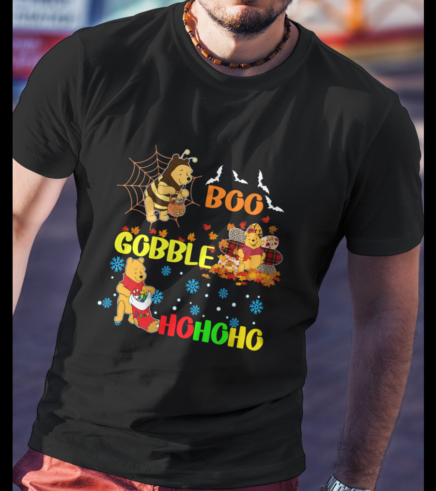 Pooh Boo Gobble HoHoHo Halloween Thanksgiving Christmas T-Shirt