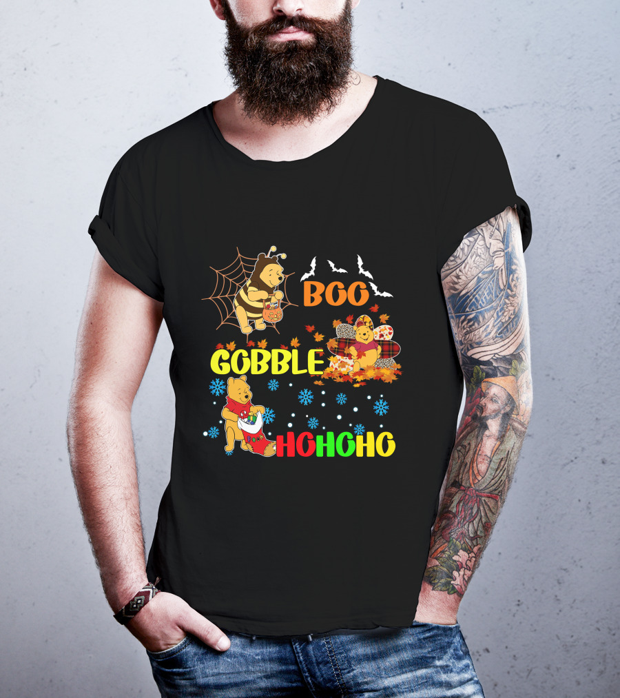 Pooh Boo Gobble HoHoHo Halloween Thanksgiving Christmas T-Shirt