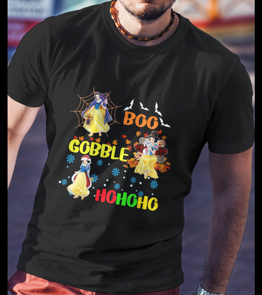 Snow White Boo Gobble Ho Ho Ho Halloween Thanksgiving Christmas T-Shirt