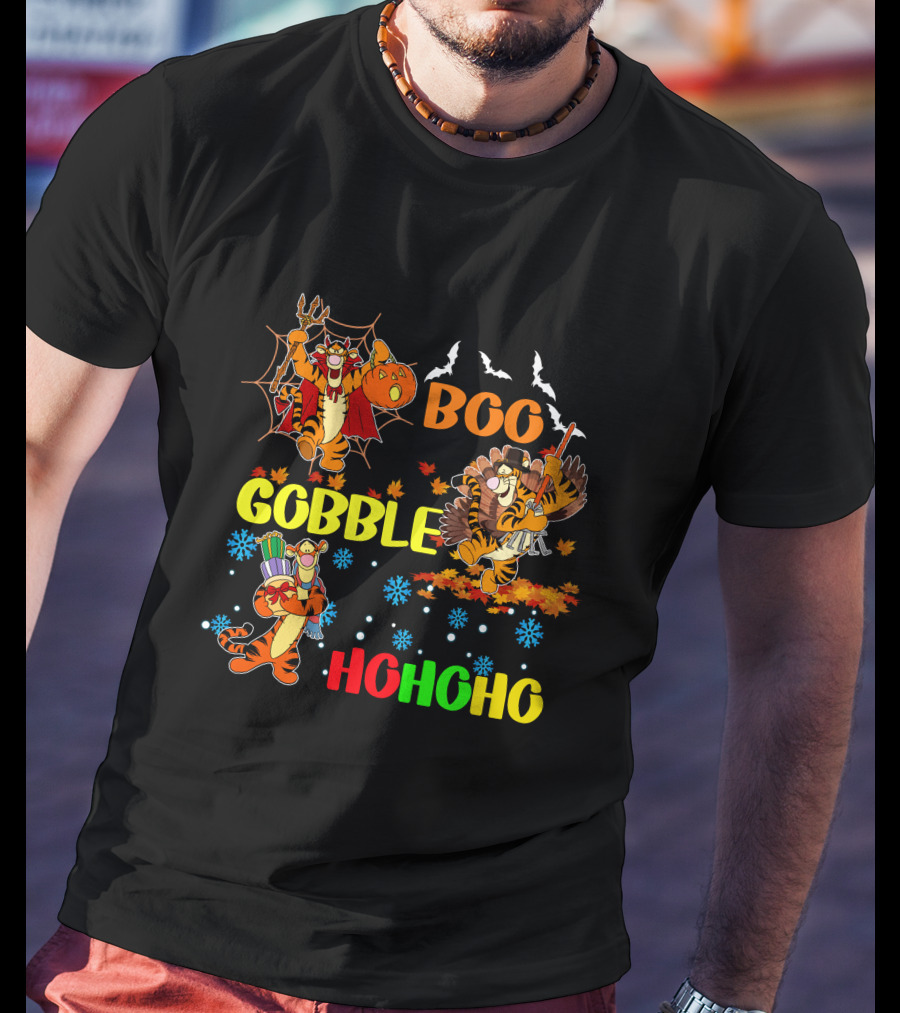 Tigger Boo Gobble Ho Ho Ho HalloThanksMas T-Shirt