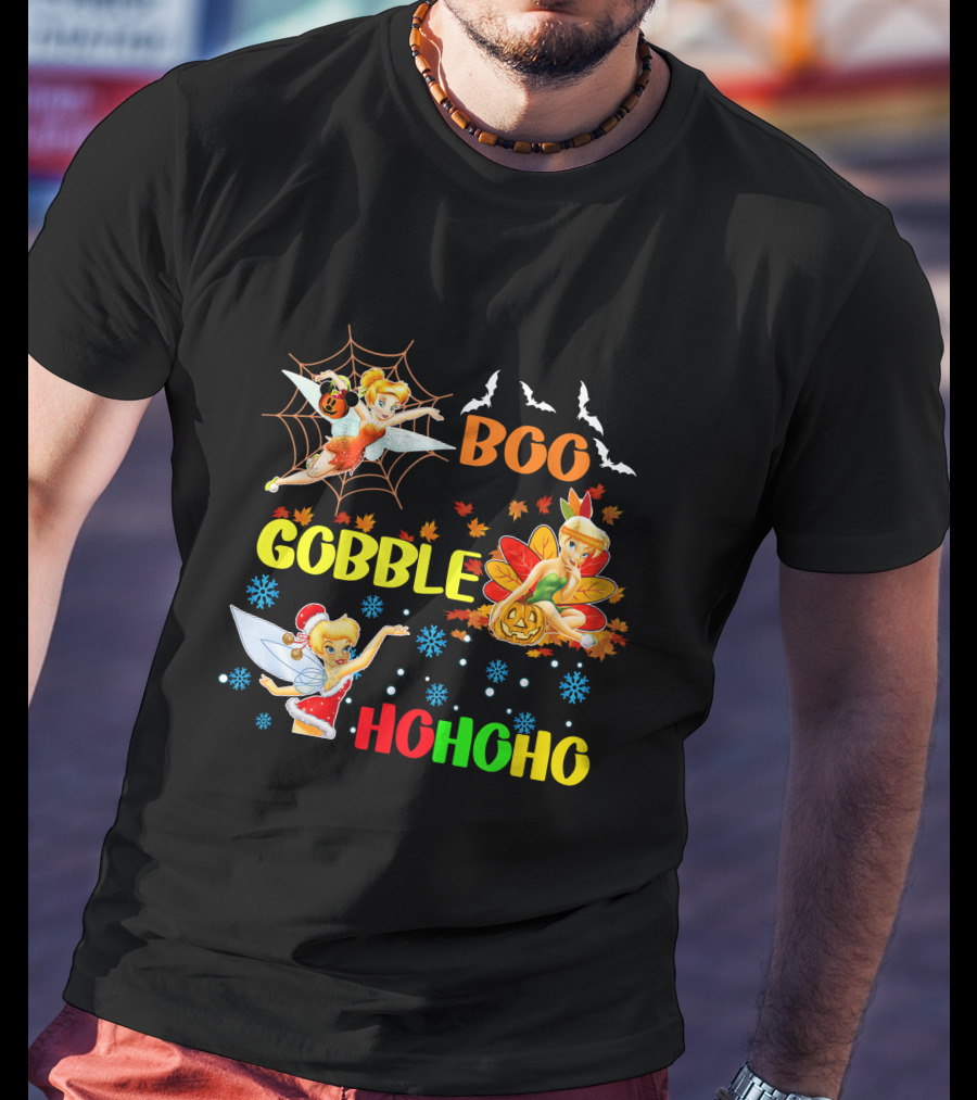 Tinkerbell Boo Gobble HoHoHo HalloThanksMas T-Shirt
