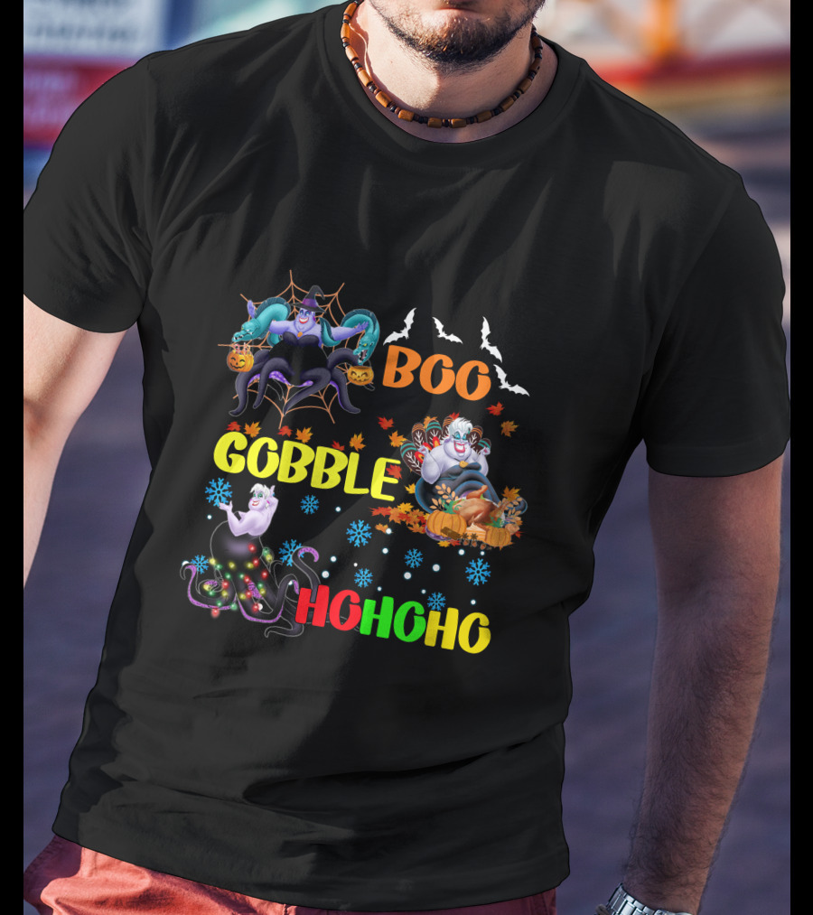 Ursula Boo Gobble HoHoHo Halloween Thanksgiving Christmas T-Shirt