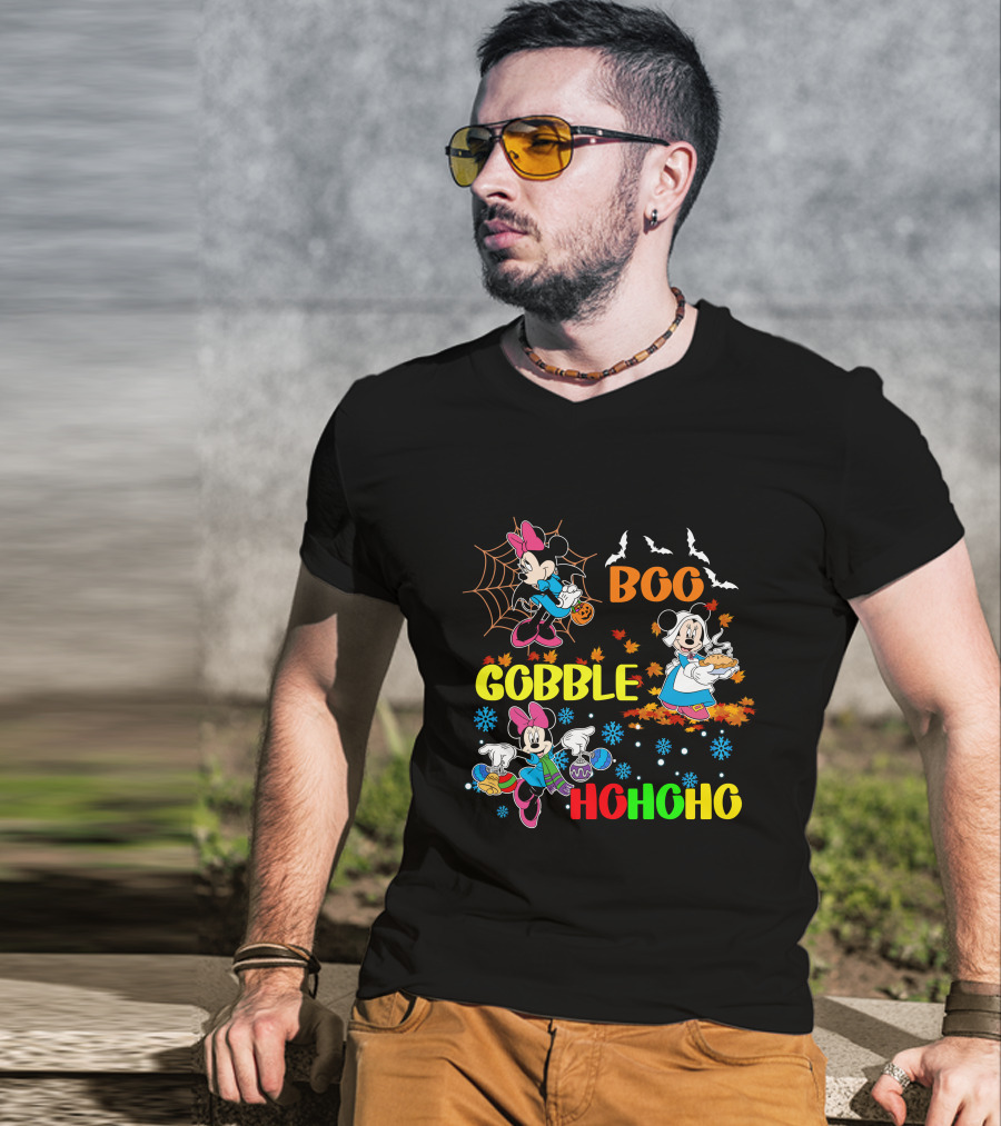 Minnie Boo Gobble HoHoHo Halloween Thanksgiving Christmas T-Shirt
