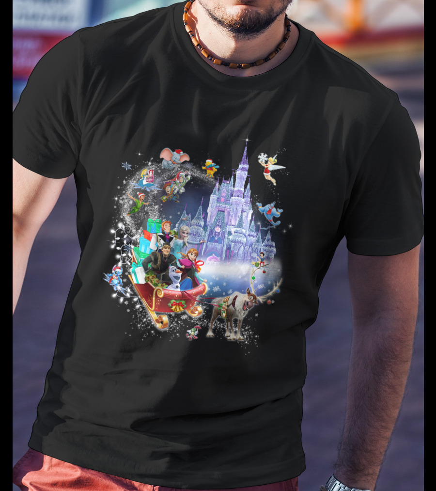 Frozen Disney Christmas Castle Sleigh Ride Adventure T-Shirt