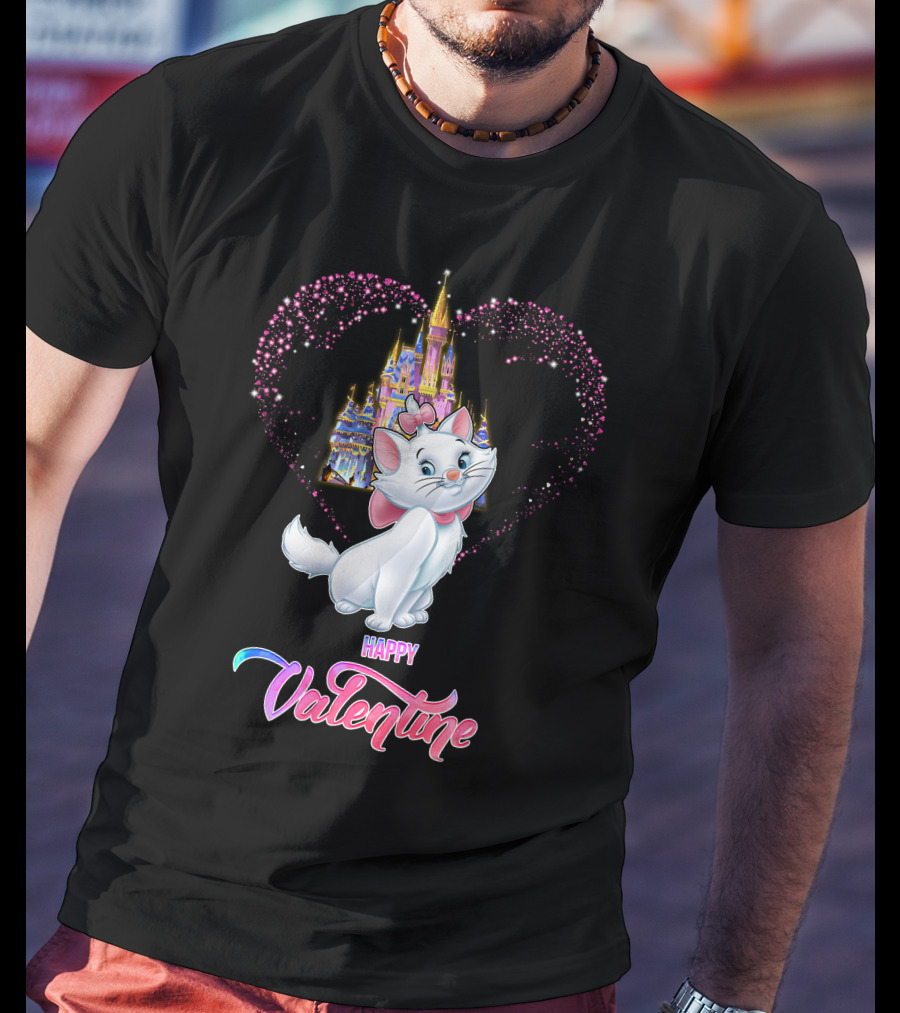 Happy Valentine Marie Cat With Castle Heart T-Shirt