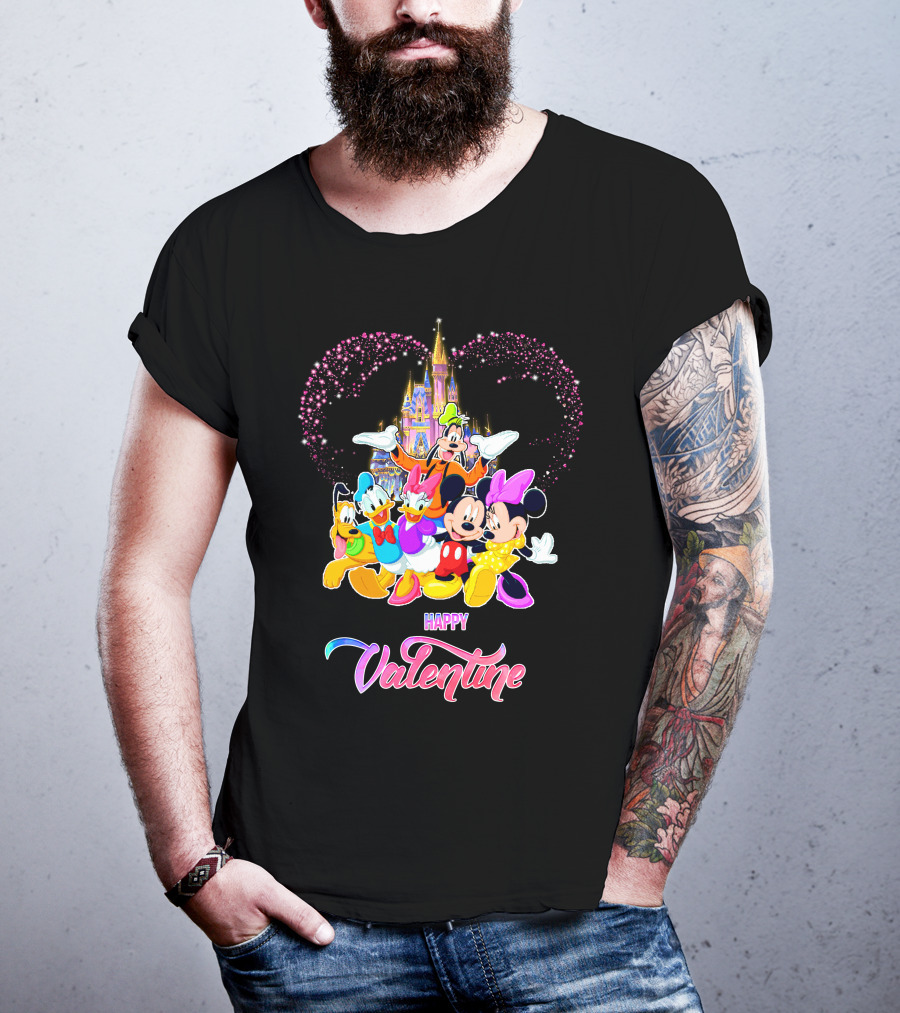 Mickey And Friends Happy Valentine Disney Castle T-Shirt