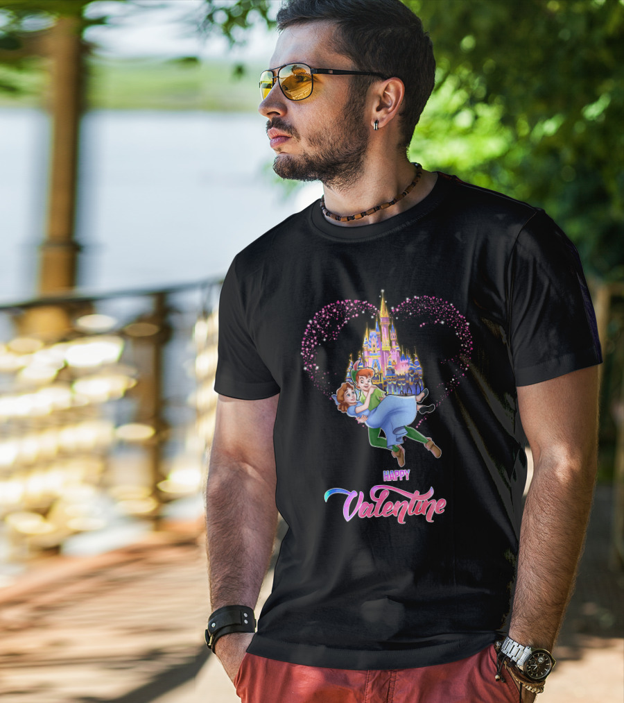 Happy Valentine Peter Pan Heart Castle T-Shirt