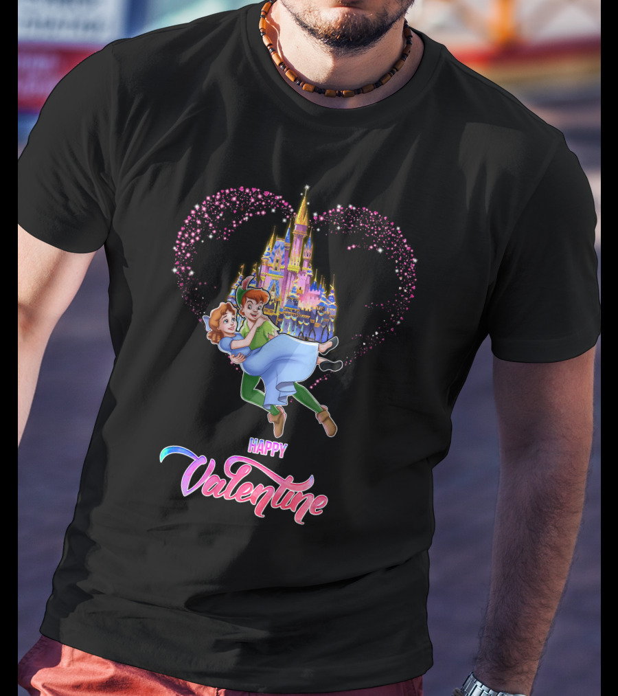 Happy Valentine Peter Pan Heart Castle T-Shirt