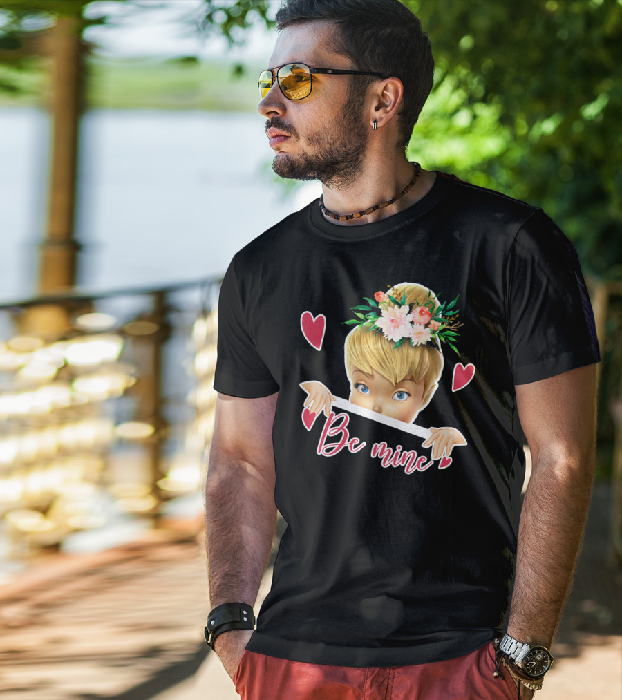 Tinkerbell Be Mine Valentine's Day Hearts Floral Crown T-Shirt