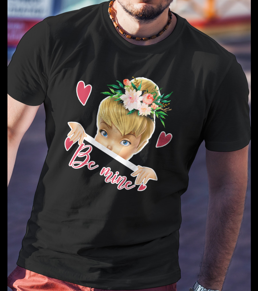 Tinkerbell Be Mine Valentine's Day Hearts Floral Crown T-Shirt