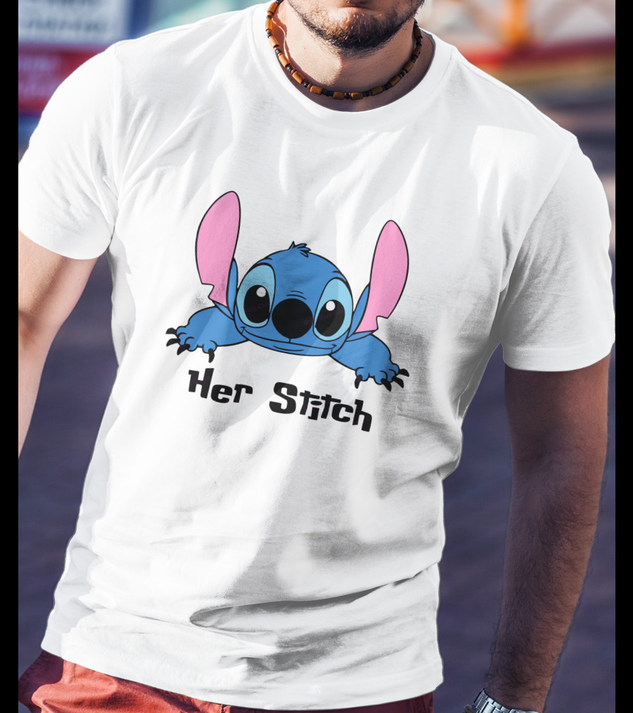 Her Stitch Cute Blue Alien Character Peeking T-Shirt