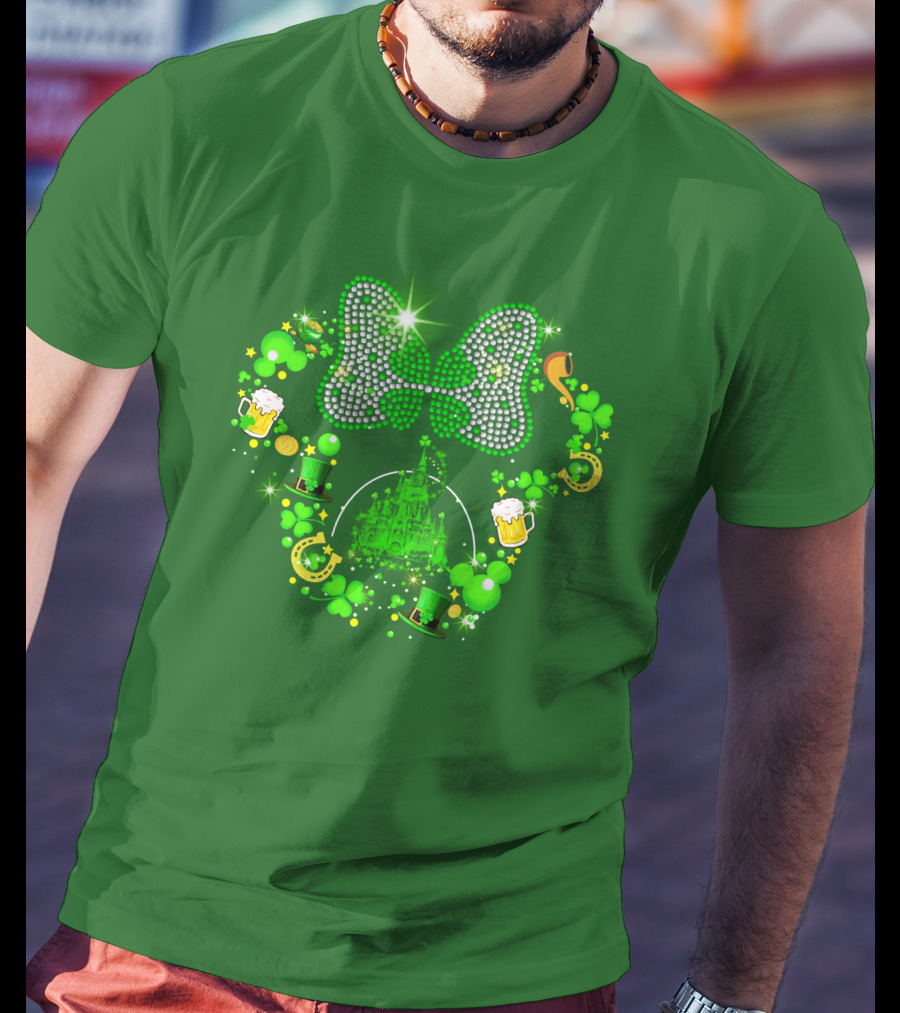 Minnie Head St Patrick's Day Shamrock Castle Bow Irish Beer Hat Luck T-Shirt