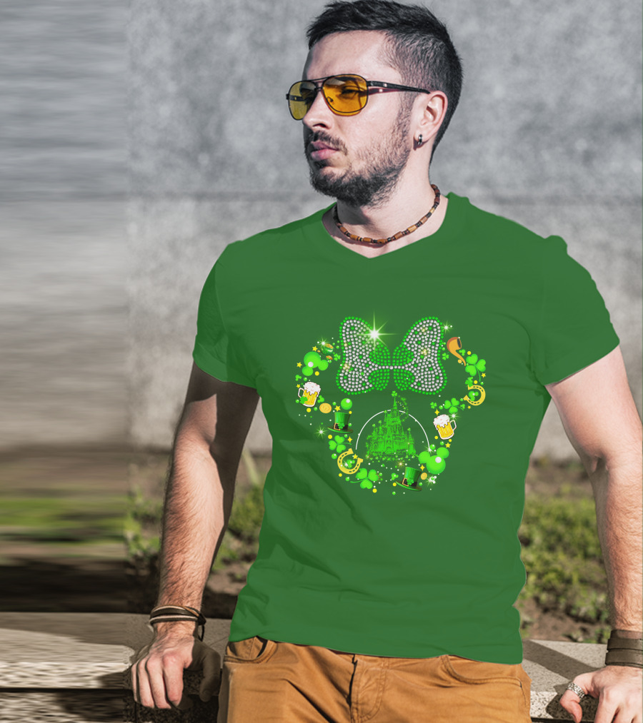 Minnie Head St Patrick's Day Shamrock Castle Bow Irish Beer Hat Luck T-Shirt