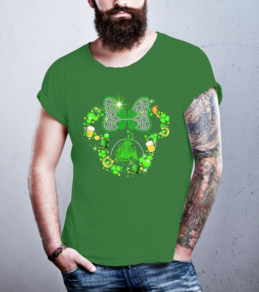 Minnie Head St Patrick's Day Shamrock Castle Bow Irish Beer Hat Luck T-Shirt