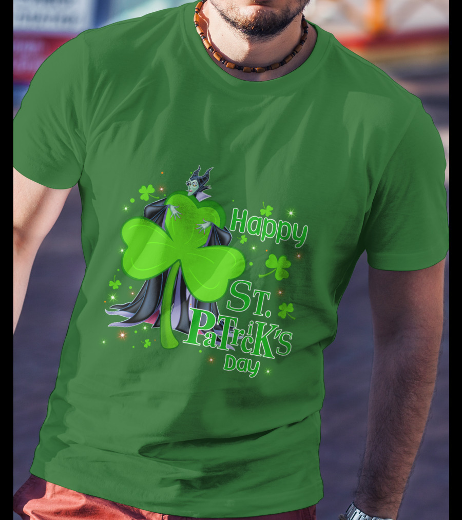 Maleficent Happy St Patrick's Day Shamrock Clover Sparkle T-Shirt
