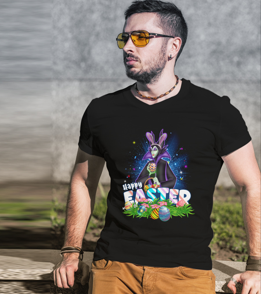 Happy Easter Maleficent With Easter Eggs And Stars T-Shirt