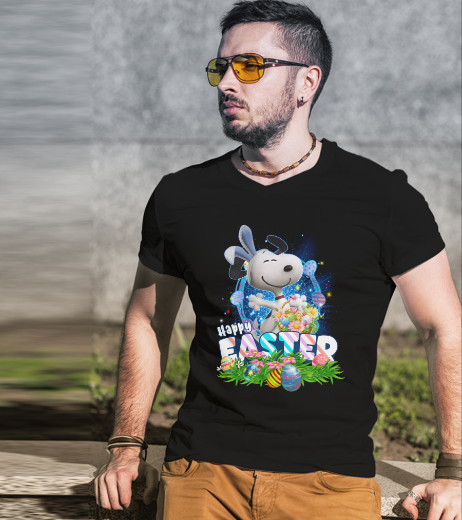 Happy Easter Snoopy With Colorful Eggs And Flowers T-Shirt