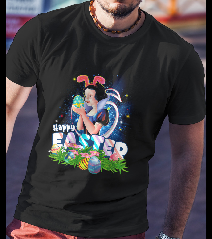 Snow White Happy Easter Bunny Ears Colorful Eggs Magic T-Shirt