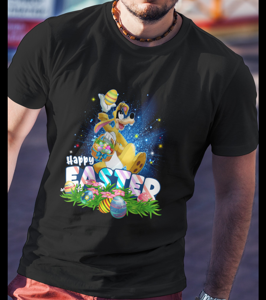 Happy Easter Goofy Character With Easter Eggs And Basket T-Shirt