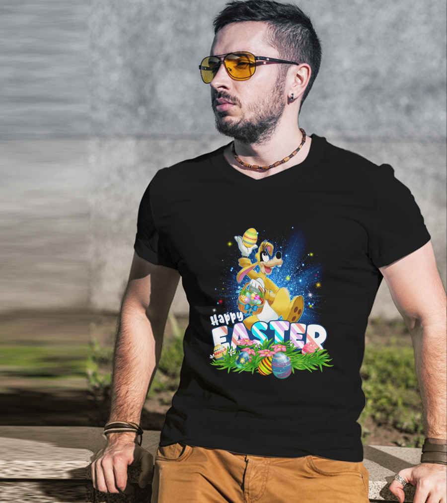 Happy Easter Goofy Character With Easter Eggs And Basket T-Shirt