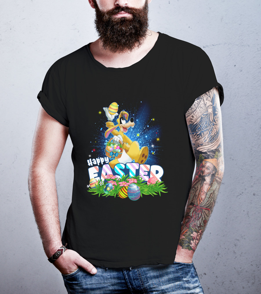 Happy Easter Goofy Character With Easter Eggs And Basket T-Shirt