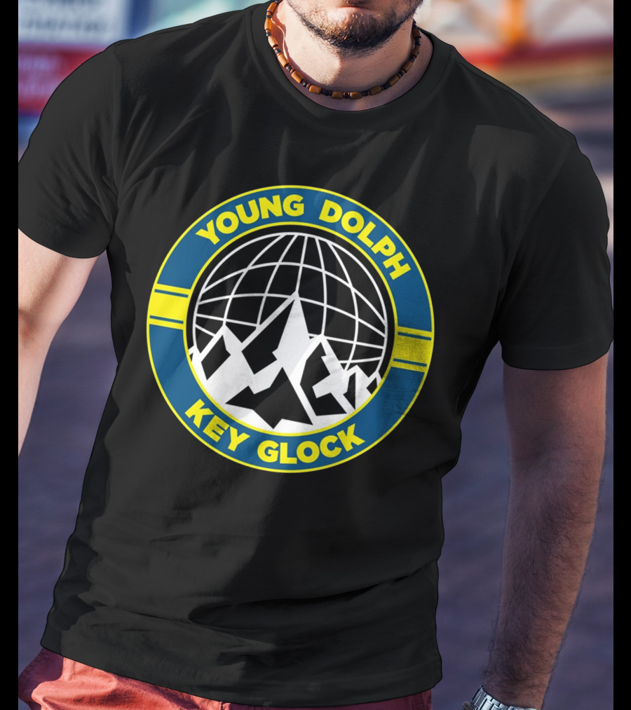 Young Dolph Key Glock Mountain Globe Motif T-Shirt