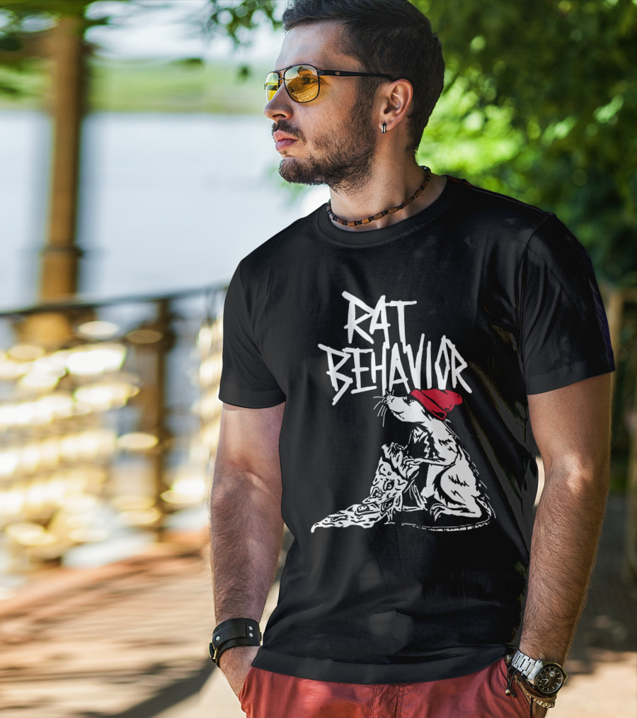 RAT BEHAVIOR Pizza Eating Rat In Red Hat T-Shirt
