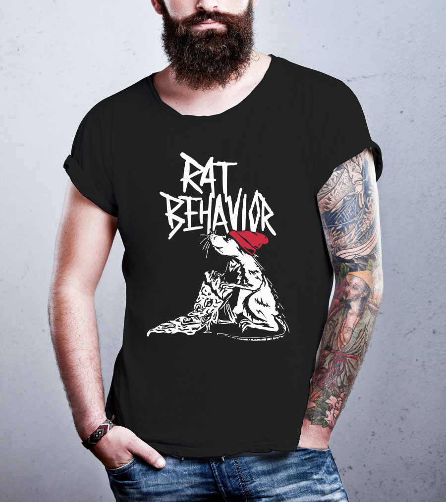 RAT BEHAVIOR Pizza Eating Rat In Red Hat T-Shirt