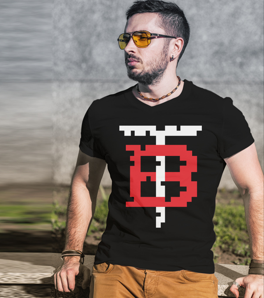 GGEZ BLACK Pixelated Red B With White T T-Shirt