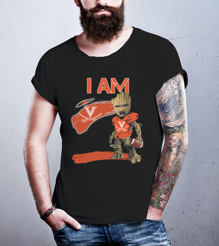 I AM VIRGINIA CAVALIERS V Logo Football Character T-Shirt