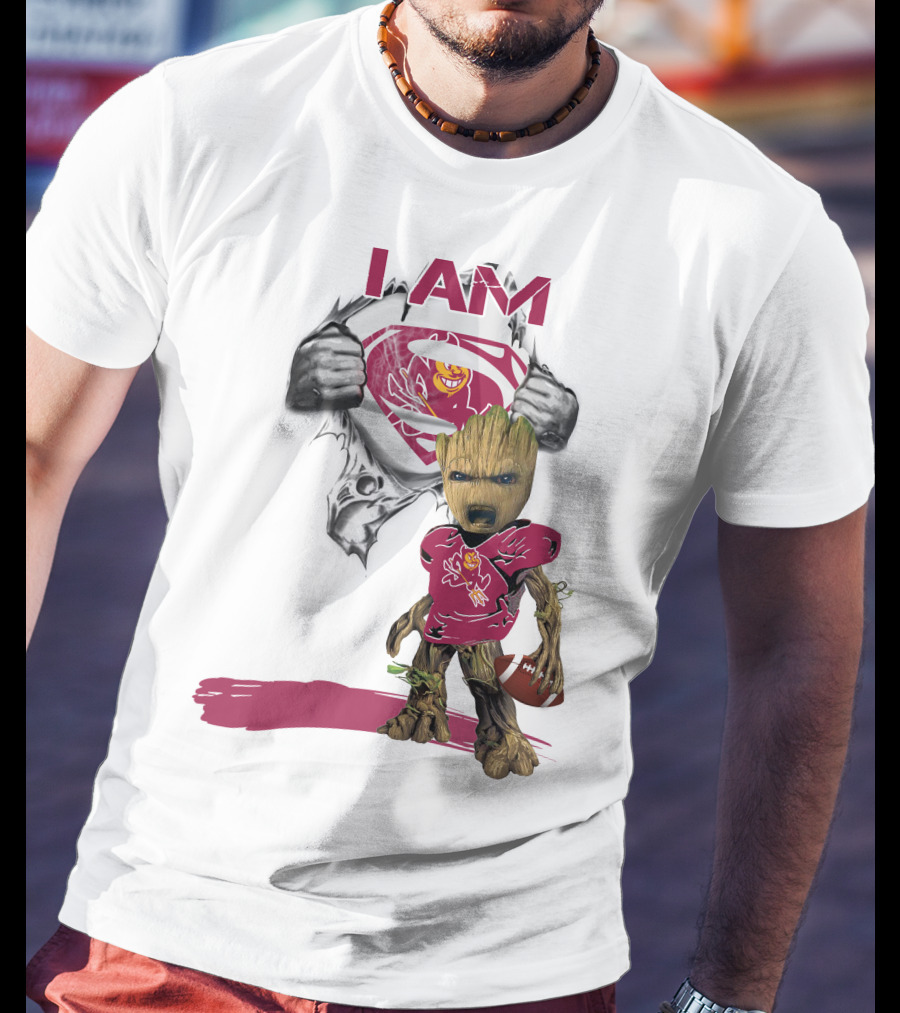 I Am ASU Baby Groot Superman Football T-Shirt