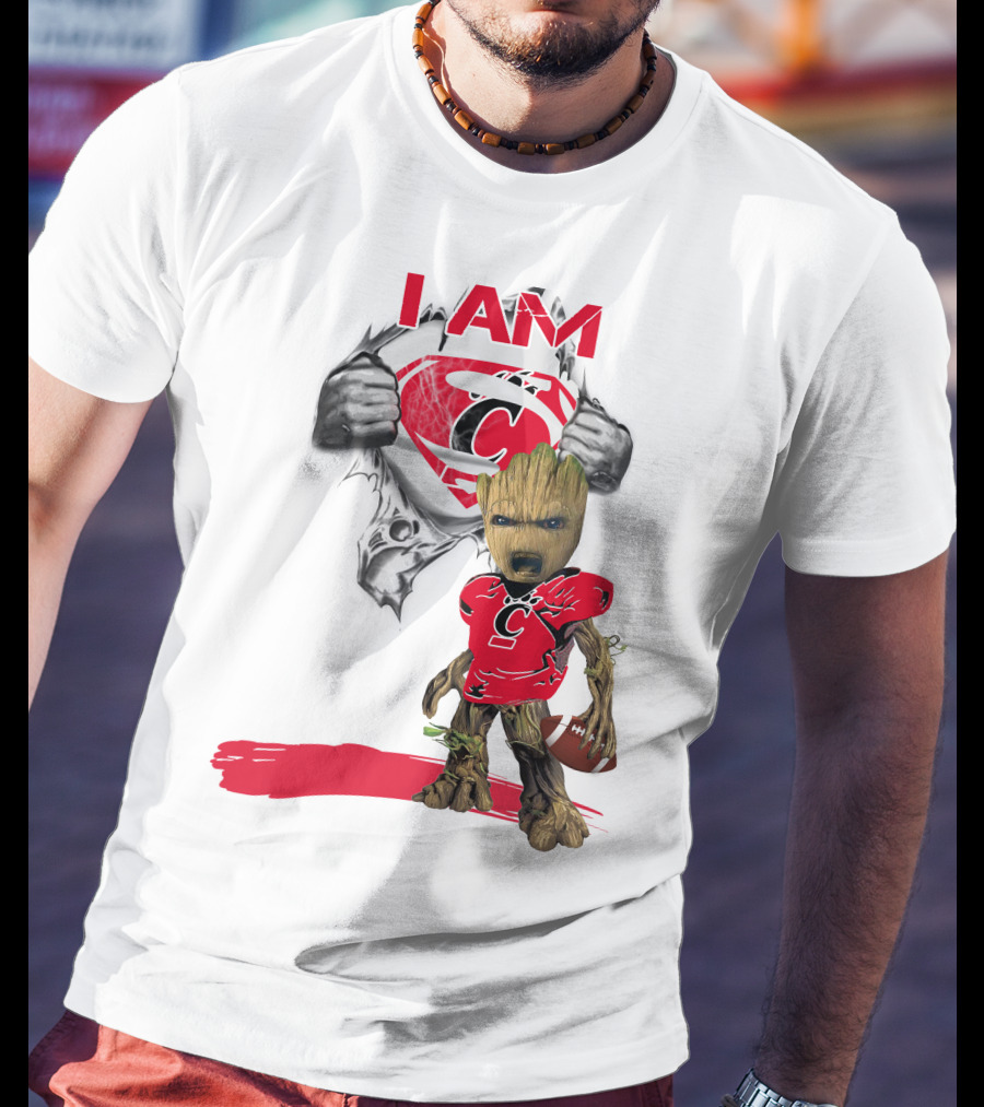 I Am Bearcats Baby Groot Superman Football T-Shirt