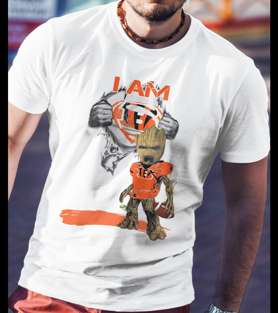 I AM Bengals Baby Groot Superman Football T-Shirt