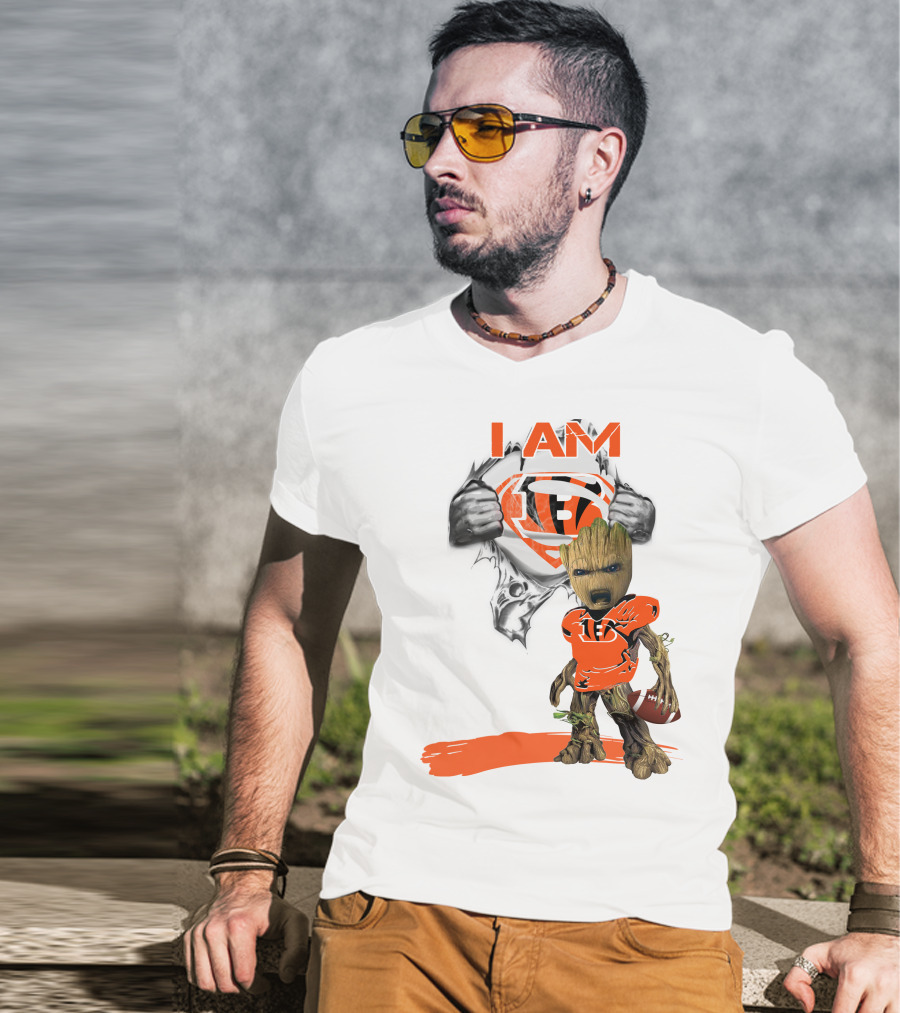 I AM Bengals Baby Groot Superman Football T-Shirt